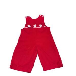 Edgehill Collection Red Baby Overalls with Santa Embroidery 3 Months